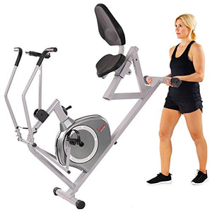 Sunny Health & Fitness Magnetic Recumbent Bike Exercise Bike, 350lb High Weight Capacity, Cross Training, Arm Exercisers, Monitor, Pulse Rate Monitoring - SF-RB4708