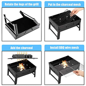 BBQ Charcoal Grill, Folding Portable Lightweight Barbecue Grill Tools for Outdoor Grilling Cooking Camping Hiking Picnics Party