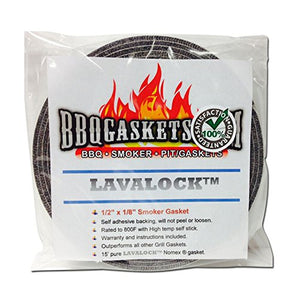 LavaLock 1/2" x 1/8" High Temp Nomex BBQ HT Gasket Smoker Seal, self Stick Grey