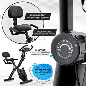 Lanos Folding Exercise Bike with 10-Level Adjustable Magnetic Resistance | Upright and Recumbent Foldable Stationary Bike is The Perfect Workout Bike for Home Use for Men, Women, and Seniors