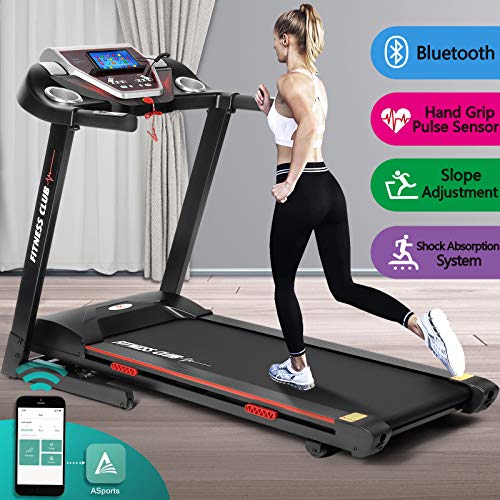Fitnessclub Folding Electric Treadmill Power Motorised Running Machine with LCD Display, Hand Grip Pulse Sensor,Tablet Holder