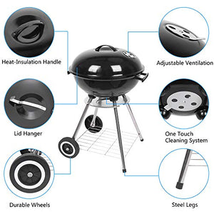 ROVSUN BBQ Charcoal Grill, Outdoor 18-Inch Portable Kettle Barbecue Grill with Stand, Heat Control,Camping Patio Backyard Picnic