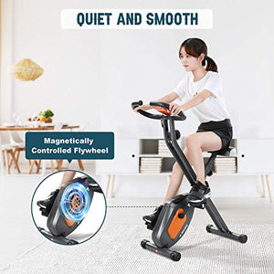 MaxKare Exercise Bike Stationary Folding Magnetic Exercise Bike Machine Magnetic with Adjustable Resistance Pulse LCD Monitor Extra-Large Seat Cushion for Home Indoor Woman Man