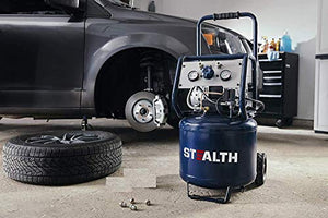 STEALTH Air Compressor, Oil-Free, Ultra Quiet 1.5HP 12 Gallon Electric Air Compressor 4 CFM @ 90 PSI with Large Rubber Wheels, Blue-SAQ-11215
