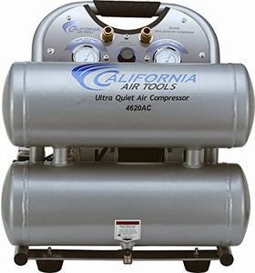 California Air Tools CAT-4620AC Ultra Quiet & Oil-Free 2.0 hp 4.0 gallon Aluminum Twin Tank Electric Portable Air Compressor, Silver