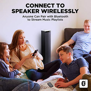GOgroove Bluetooth Tower Speaker with Built-in Subwoofer - BlueSYNC STW Floor Standing Speaker Tower with Thumping Bass, Immersive 120W Peak Power, AUX, Flash Drive MP3, FM Radio, USB Port (Single)