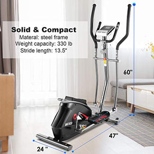 ANCHEER Magnetic Elliptical Cross Trainer Machine for Home Use, Smooth & Quiet, Compact Eliptical Exercise Machine for Indoor Workout & Fitness with 10-Level Resistance, Wheels