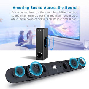 140Watt 2.1 Sound Bar, BYL TV SoundBar with Wired Subwoofer, Wired & Wireless Bluetooth 5.0 Speaker for TV, Bass Adjustable Surround Sound for Home Theater