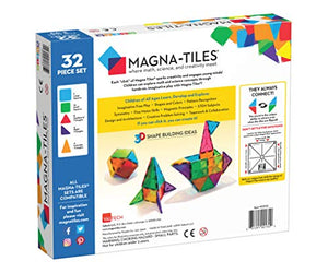 Magna-Tiles 32-Piece Clear Colors Set, The Original, Award-Winning Magnetic Building Tiles for Kids, Creativity and Educational Building Toys for Children, STEM Approved