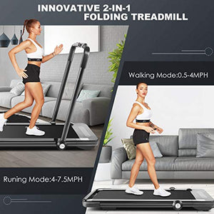 FUNMILY Folding Treadmill,Under Desk Treadmill for Home,2 In1 Running&Walking&Jogging Portable Machine with Bluetooth Speaker&Remote Control,Built-in 5 Modes&12 Programs,Installation-Free