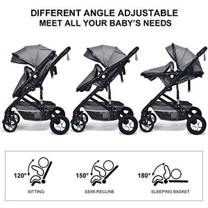 INFANS Baby Stroller for Newborn, 2 in 1 High Landscape Convertible Reversible Bassinet Pram for Infant & Toddler, Foldable Aluminum Alloy Pushchair with Adjustable Backrest, 3D Suspension