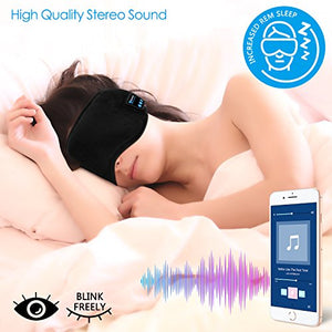 Bluetooth Sleep Eye Mask Wireless Headphones, TOPOINT Upgrade Sleeping Travel Music Eye Cover Bluetooth Headsets with Microphone Handsfree, Long Play Time, Black (Bluetooth Sleep Mask-Black)