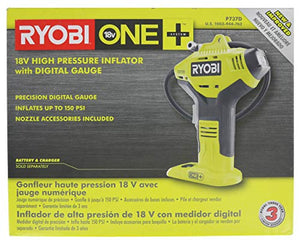 Ryobi Portable Power Inflator for Tires [NEW DIGITAL GAUGE] [18-Volt] [Cordless] [ONE+ Battery system] [P737D] (Battery Not Included, Power Tool Only)