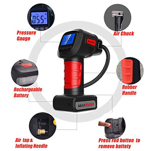 Cordless Air Compressor Portable Tire Inflator Pump with Digital LED lights and 2000mah Rechargeable Li-ion,suitable for Car,Bicycle,Air Mattress,Inflatable Airbed