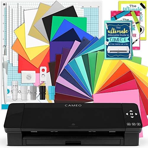 Silhouette Black Cameo 4 Creative Bundle w/ 26 Oracal 651 Sheets, 12 HTV Sheets, Guides, Tools, and More