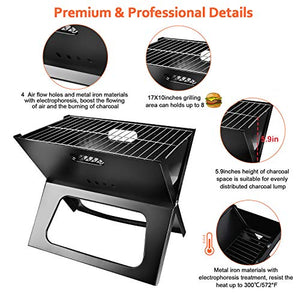 Portable Charcoal Grill, Moclever Space-saving & Foldable BBQ Barbecue Grill, Large Grilling Surface and Capacity Grill for Camping, Travel, Garden, Outdoor