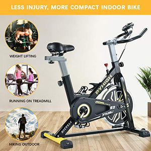 PYHIGH Indoor Cycling Bike Stationary Exercise Bike, Comfortable Seat Cushion, Ipad Holder with LCD Monitor for Home Cardio Workout Bike