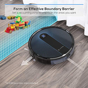 Coredy Robot Vacuum Cleaner, Boost Intellect, 1600Pa Super-Strong Suction, Boundary Strips Included, 360° Smart Sensor Protection, Ultra Slim, R650 Robotic Vacuum, Cleans Hard Floor to Carpets