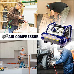 Stealth Air Compressor, Ultra Quiet Air Compressor 1 Gallon ½ HP Max 125 PSI 0.8 CFM@90PSI Oil-Free Light Weight Portable Air Compressor Air Tools Easy for Carry, Model: SAUQ-1105