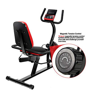 Vanswe Recumbent Exercise Bike 16 Levels Magnetic Tension Resistance 380 lbs. Stationary Bike with Adjustable Seat, Transport Wheels and Bluetooth Connectivity for Workout and Physical Therapy Red/Silver/Black