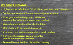 Ryobi P737 18-Volt ONE+ Portable Cordless Power Inflator for Tires (Battery Not Included, Power Tool Only)