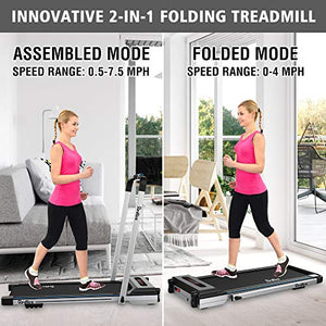 REDLIRO Under Desk Treadmill 2 in 1 Walking Machine Portable Space Saving Fitness Motorized Folding Treadmill Electric for Home Office Workout Indoor Exercise Machine