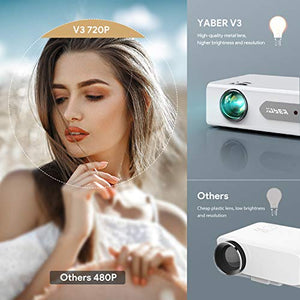 Projector, YABER V3 Mini Bluetooth Projector 5500 Lux Full HD 1080P and Zoom Supported, Portable LCD LED Home & Outdoor Projector for iOS/Android/TV Stick/PS4/PC/Bluetooth Speaker (White)