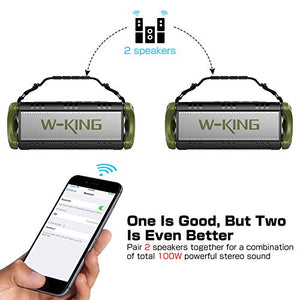 50W(70W Peak) Wireless Bluetooth Speakers Built-in 8000mAh Battery Power Bank, W-KING Outdoor Portable Waterproof TWS, DSP, NFC Speaker, Powerful Rich Bass Loud Stereo Sound