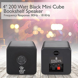 4” Mini Cube Bookshelf Speakers - Paper Cone Driver, 200 Watt Power, 8 Ohm Impedance, Video Shielding, Home Theater Application and Audio Stereo Surround Sound System - 1 Pair - Pyle PCB4BK (Black)