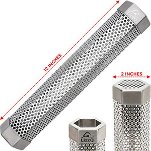 LIZZQ Premium Pellet Smoker Tube 12 inches - 5 Hours of Billowing Smoke - for Any Grill or Smoker, Hot or Cold Smoking - An Easy and Safe Way to Provide Smoking - Stainless Steel 304 - Free eBook Grilling Ideas and Recipes
