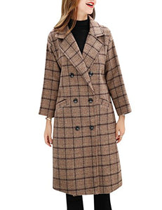 Double Breasted Long Plaid Wool Pea Coat