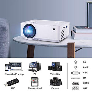 Projector, [2020 Updated] Mini Projector 1080P Supported, 5500 Lux 210" Display with 52,000 Hrs LED Movie Projector Compatible with Phone,Computer,Laptop,USB,HDMI,VGA-Home,Office,Outdoor Entertainment