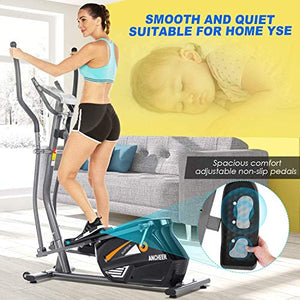 ANCHEER Elliptical Machine for Home Use, Elliptical Exercise Machine Trainer with Large Pedal & LCD Monitor Quiet Smooth Driven Max Weight Capacity 390lbs