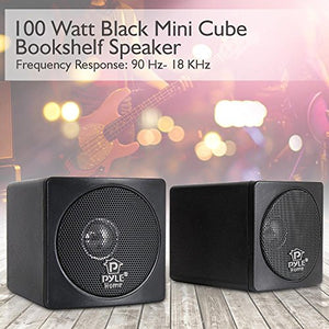 3" Mini Cube Bookshelf Speakers - 100W Small Bookshelf Speakers w/ 3" Paper Cone Driver, 8 Ohm - Passive Audio Book Shelf Speaker Pair For Home Theater Stereo Surround Sound - Pyle Home PCB3BK (Black)