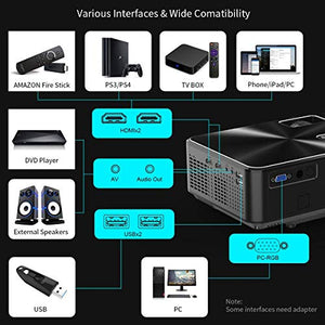 YABER Y60 Portable Projector with 6000 Lumen Upgrade Full HD 1080P 200" Display Supported, LCD LED Home & Outdoor Projector Compatible with Smartphone, HDMI,VGA,AV and USB