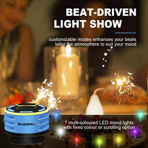 Bluetooth Speakers, BassPal IPX7 Waterproof Portable Wireless Shower Speaker with LED Display, FM Radio, Suction Cup, Light Show, TWS, Loud Stereo Sound for Pool Beach Home Party Travel Outdoors