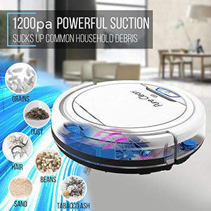 Pure Clean Robot Vacuum Cleaner - Upgraded Lithium Battery 90 Min Run Time - Automatic Bot Self Detects Stairs Pet Hair Allergies Friendly Robotic Home Cleaning for Carpet Hardwood Floor - PUCRC25 V1