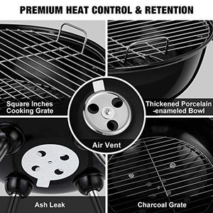 Beau Jardin Portable Charcoal Grill for Outdoor 18 inch Barbecue Grill and Smoker Heat Control Round BBQ Kettle Outdoor Picnic Patio Backyard Camping Tailgating Steel