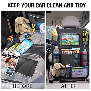 Backseat Car Organizer, Corpower Car Organizer Kick Mats Back Seat Protectors with Tablet Holder + Storage Pockets for Toys Book Drinks Tissue Umbrella Toddler Travel Accessories