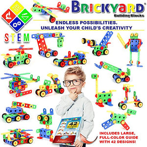 STEM Toys Kit | Educational Construction Engineering Building Blocks Learning Set for Ages 3, 4, 5, 6, 7 Year Old Boys & Girls by Brickyard | Best Kids Toy | Creative Games & Fun Activities