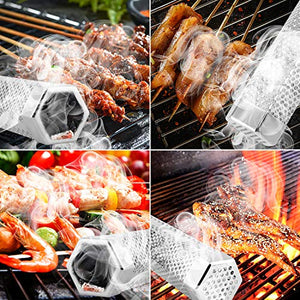 Pellet Smoker Tube,12"Stainless Steel BBQ Wood Pellet Tube Smoker for Cold/Hot Smoking,5 Hours of Billowing Smoke-for Any Grill or Smoker.Hexagon , Accessories -2 S Shape Hooks,1 Cleaning Brush.
