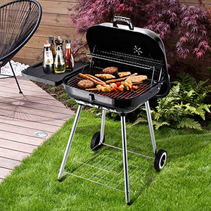 Outsunny 37.5" Steel Square Portable Outdoor Backyard Charcoal Barbecue Grill with Lower Shelf and Tray