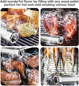 Barbi-Q Pellet Smoker Tube, 12'' Stainless Steel BBQ Smoker Tube for Wood Chips, Cold Hot Smoking for Electric, Gas, Charcoal Grill Smokers, Barbecue Grill Accessories, Ideal for Cheese Fish Pork Beef