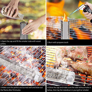NEARPOW Pellet Smoker Tube, 6 Hours of Billowing Smoke, 2 Caps and Non-perforated at One Side, Portable Cold Hot Smoking Tube, 12'' Wood Pellet Barbecue Tube Smoker Hexagonal for Any Grill or Smoker