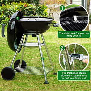 BEAU JARDIN Premium 18 Inch Charcoal Grill for Outdoor Camping Heavy Duty 34 Inch High Round Charcoal Barbecue Grill with Thickened Grilling Bowl for Picnic Small BBQ Kettle Patio with Durable Wheels