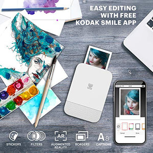 KODAK Smile Instant Digital Bluetooth Printer for iPhone & Android – Edit, Print & Share 2x3 ZINK Photos w/ Smile App (White/ Yellow) Sticker Edition